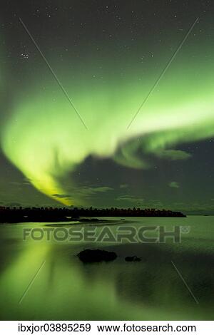 Stock Photo - "Northern Lights, reflections, Eggum, Vestvagoy, district of Lofoten, Norway, Europe". Fotosearch