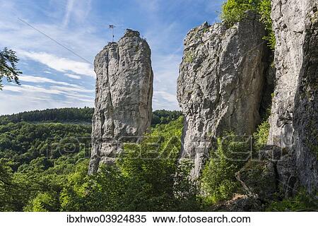 Stock Photography - "Nurnberger Turm, rock climbing tower, Wurgau, Schesslitz, Upper Franconia, Franconia, Bavaria, Germany, Europe". Fotosearch