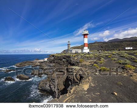 Stock Photo - "Old and new lighthouse at Faro de Fuencaliente, Los Quemados, south coast, La Palma, Canary Islands, Spain, Europe". Fotosearch