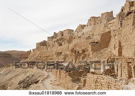 Stock Photo - "Old buildings and ruins, Berber village of Chenini near Tataouine, Southern Tunisia, Tunisia, Maghreb, North Africa, Africa". Fotosearch