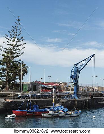 Stock Image - "Old harbour of Puerto de la Cruz, Tenerife, Canary Islands, Spain, Europe". Fotosearch
