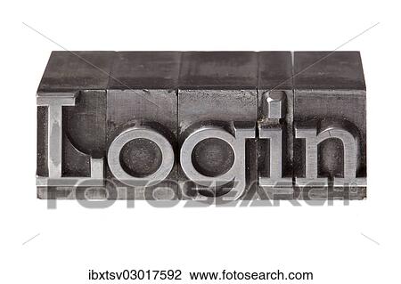 Stock Image - "Old lead letters forming the term """"Login""""". Fotosearch