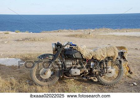"Old motorcycle, Cape Tarhankut, Tarhan Qut, Crimea, Ukraine, Eastern Europe, Europe" View Large Photo Image Stock Photography - "Old motorcycle, Cape Tarhankut, Tarhan Qut, Crimea, Ukraine, Eastern Europe, Europe". Fotosearch