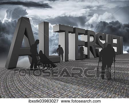 "Old people, lettering """"Altersheim"""", German for nursing home, illustration" View Large Photo Image Stock Photo - "Old people, lettering """"Altersheim"""", German for nursing home, illustration". Fotosearch