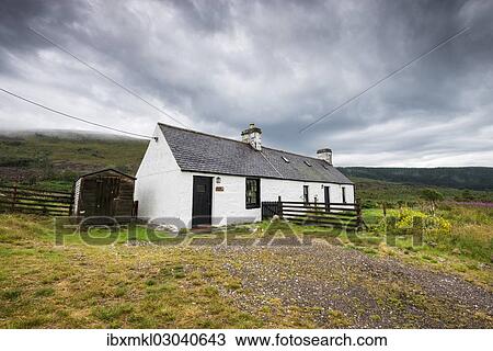 Stock Image - "Old school house near Rosehall along the A837 road in the northwestern Highlands, Durness, Schottisches Hochland, Scotland, United Kingdom, Europe". Fotosearch