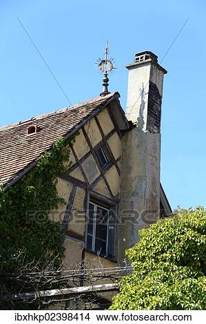 Picture - "Old timber framed house at the waterfront, Lake Constance, Friedrichshafen, Baden-Wuerttemberg, Germany, Europe". Fotosearch