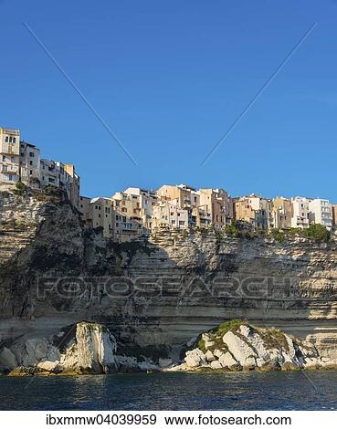 Stock Photo - "Old town on chalk cliffs, Bonifacio, Corsica, France, Europe". Fotosearch
