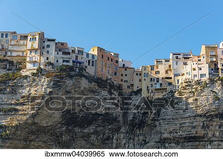 Stock Photography - "Old town on chalk cliffs, Bonifacio, Corsica, France, Europe". Fotosearch