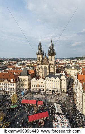 "Old Town Square with a market and Tyn Church, Church of Our Lady in front of Tyn, Old Town quarter, Prague, Czech Republic, Europe" View Large Photo Image Stock Image - "Old Town Square with a market and Tyn Church, Church of Our Lady in front of Tyn, Old Town quarter, Prague, Czech Republic, Europe". Fotosearch