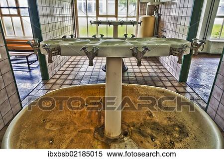 Stock Photography - "Old washroom in an abandoned factory before its demolition, Laupheim, Baden-Wuerttemberg, Germany, Europe". Fotosearch