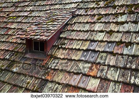 "Old weathered roof with colorful tiles, Schaffhausen, Switzerland, Europe" View Large Photo Image Stock Image - "Old weathered roof with colorful tiles, Schaffhausen, Switzerland, Europe". Fotosearch