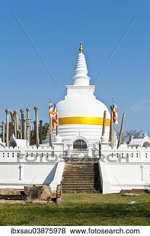 Stock Photo - "Old white stupa with orange ribbon, Thuparama Dagoba, Vatadage, Watadage, Anuradhapura, Sri Lanka, Asia". Fotosearch