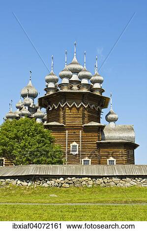 Stock Image - "Old wooden church, UNESCO World Heritage Site, Kizhi Pogost, Kizhi island, Lake Onega, Karelia, Russia, Europe". Fotosearch