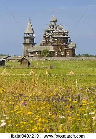 Stock Image - "Old wooden church, UNESCO World Heritage Site, Kizhi Pogost, Kizhi island, Lake Onega, Karelia, Russia, Europe". Fotosearch