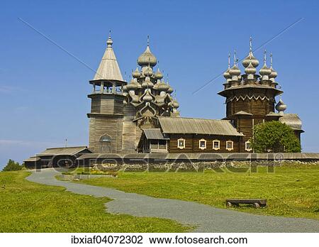Stock Image - "Old wooden church, UNESCO World Heritage Site, Kizhi Pogost, Kizhi island, Lake Onega, Karelia, Russia, Europe". Fotosearch