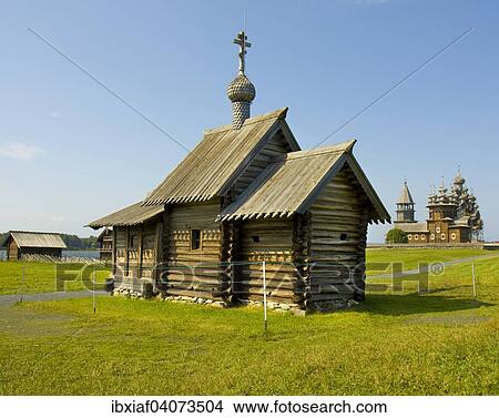 Picture - "Old wooden churches, UNESCO World Heritage Site, Kizhi Pogost, Kizhi island, Lake Onega, Karelia, Russia, Europe". Fotosearch