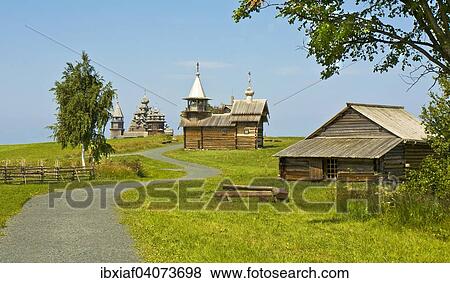 Stock Photo - "Old wooden churches, UNESCO World Heritage Site, Kizhi Pogost, Kizhi island, Lake Onega, Karelia, Russia, Europe". Fotosearch