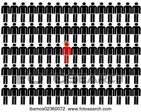 Stock Image - "One man among many others, symbolic image for outsider". Fotosearch