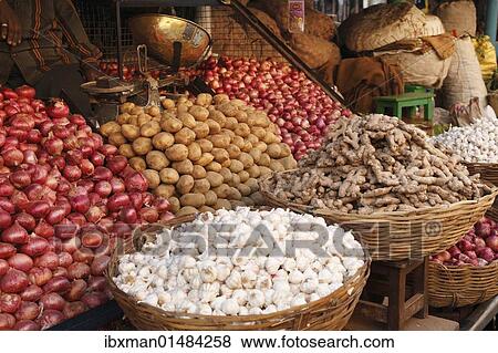 "Onions, potatoes, ginger and garlic, Devaraja Market, Mysore, Karnataka, South India, India, South Asia, Asia" View Large Photo Image Stock Photo - "Onions, potatoes, ginger and garlic, Devaraja Market, Mysore, Karnataka, South India, India, South Asia, Asia". Fotosearch