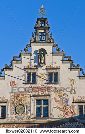 Stock Image - "Ornate facade, Renaissance style, paintings, old town hall, Lindau, Lake Constance, Bavaria, Germany, Europe". Fotosearch