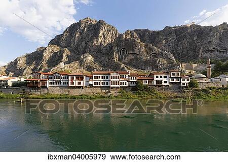 "Ottoman houses on the Yesilirmak river and Tombs of the Kings, Amasya, Black Sea Region, Turkey, Asia" View Large Photo Image Stock Photo - "Ottoman houses on the Yesilirmak river and Tombs of the Kings, Amasya, Black Sea Region, Turkey, Asia". Fotosearch