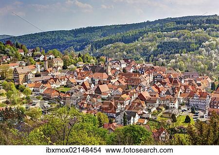 Picture - "Overlooking Spangenberg, Schwalm Eder district, Hesse, Germany, Europe, PublicGround, Europe". Fotosearch