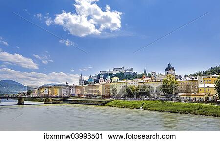 Stock Image - "Overlooking the historic centre and the fortress Hohensalzburg, Salzburg, Austria, Europe". Fotosearch