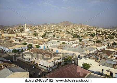 Stock Image - "Overlooking the town of Keren in the highlands, Keren, Eritrea, Africa". Fotosearch