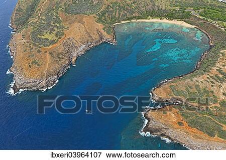 Stock Photo - "Overview of the empty Hanauma Bay, Oahu, Hawaii, United States, North America". Fotosearch