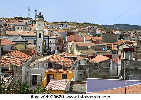 Stock Photo - "Overview of the town with the Basilica of Sant'Antioco, Isola di Sant'Antioco, Province of Carbonia-Iglesias, Sardinia, Italy, Europe". Fotosearch