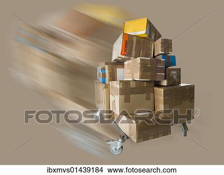 Picture - Packages on a push cart. Fotosearch