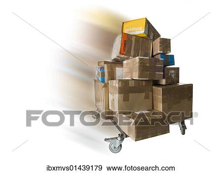 Stock Photo - Packages on a push cart. Fotosearch