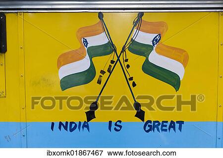 Stock Photo - "Painting on a public bus, Calcutta, Kolkata, West Bengal, India, Asia". Fotosearch