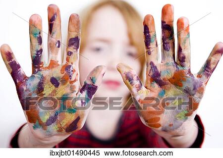 "Painting, paint on the hands of a child" View Large Photo Image Stock Photography - "Painting, paint on the hands of a child". Fotosearch