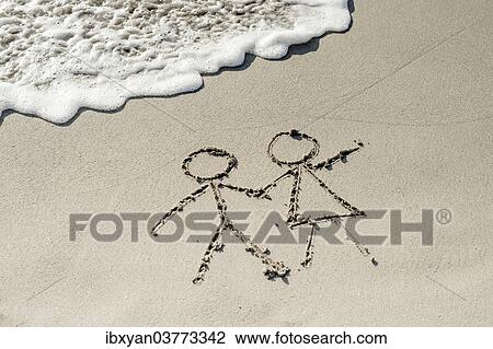 "Pair, stick figures drawn in the sand" View Large Photo Image Stock Image - "Pair, stick figures drawn in the sand". Fotosearch