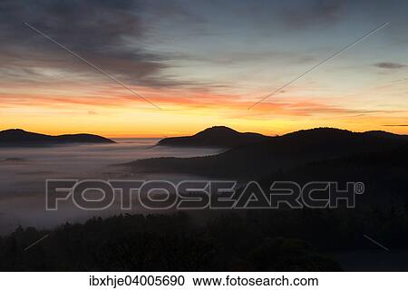 Stock Image - "Palatinate Forest, from Lindelbrunn castle ruins, Dahn Rockland, Dahn, Palatinate, Rhineland-Palatinate, Germany, Europe". Fotosearch