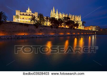 "Palma Cathedral at dusk, Parc de la Mar, Palma de Mallorca, Majorca, Balearic Islands, Spain, Europe" View Large Photo Image Stock Image - "Palma Cathedral at dusk, Parc de la Mar, Palma de Mallorca, Majorca, Balearic Islands, Spain, Europe". Fotosearch