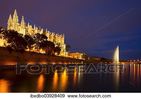 "Palma Cathedral at dusk, Parc de la Mar, Palma de Mallorca, Majorca, Balearic Islands, Spain, Europe" View Large Photo Image Stock Photo - "Palma Cathedral at dusk, Parc de la Mar, Palma de Mallorca, Majorca, Balearic Islands, Spain, Europe". Fotosearch