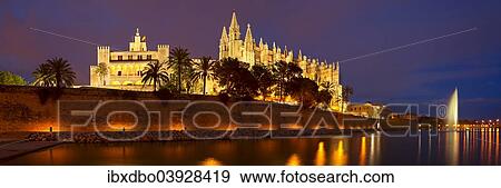 "Palma Cathedral at dusk, Parc de la Mar, Palma de Mallorca, Majorca, Balearic Islands, Spain, Europe" View Large Photo Image Stock Photo - "Palma Cathedral at dusk, Parc de la Mar, Palma de Mallorca, Majorca, Balearic Islands, Spain, Europe". Fotosearch