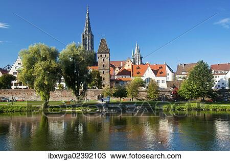 "Panorama across the Danube River towards Ulm with Ulm Minster and Metzgerturm, Butchers Tower, Baden-Wuerttemberg, Germany, Europe, PublicGround, Europe" View Large Photo Image Stock Image - "Panorama across the Danube River towards Ulm with Ulm Minster and Metzgerturm, Butchers Tower, Baden-Wuerttemberg, Germany, Europe, PublicGround, Europe". Fotosearch