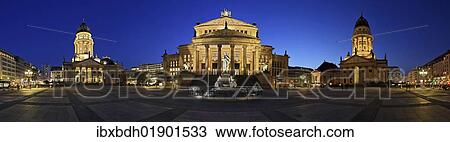 Stock Image - "Panorama, Gendarmenmarkt during the blue hour, Mitte, Berlin, Germany, Europe". Fotosearch