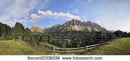 "Panoramic view as seen from the Wuerzjoch ridge with the Aferer Geisler Mountains and Peitlerkofel mountain at the back, Villnoesstal valley, province of Bolzano-Bozen, Italy, Europe" View Large Photo Image Stock Photo - "Panoramic view as seen from the Wuerzjoch ridge with the Aferer Geisler Mountains and Peitlerkofel mountain at the back, Villnoesstal valley, province of Bolzano-Bozen, Italy, Europe". Fotosearch