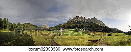 "Panoramic view as seen from the Wuerzjoch ridge with the Aferer Geisler Mountains and Peitlerkofel mountain at the back, Villnoesstal valley, province of Bolzano-Bozen, Italy, Europe" View Large Photo Image Stock Photograph - "Panoramic view as seen from the Wuerzjoch ridge with the Aferer Geisler Mountains and Peitlerkofel mountain at the back, Villnoesstal valley, province of Bolzano-Bozen, Italy, Europe". Fotosearch