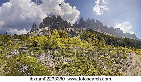 "Panoramic view at the Adolf Munkel trail in the Geisler Group, Odle Mountains, Villnoess or Funes Valley, Dolomites, South Tyrol, Italy, Europe" View Large Photo Image Stock Image - "Panoramic view at the Adolf Munkel trail in the Geisler Group, Odle Mountains, Villnoess or Funes Valley, Dolomites, South Tyrol, Italy, Europe". Fotosearch