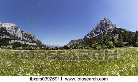 Stock Image - "Panoramic view of Kandersteg, Canton of Bern, Switzerland, Europe". Fotosearch