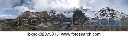 "Panoramic view of the glacial lakes and the smoking granite mountain Mount Fitz Roy or Cerro Fitz Roy in the Los Glaciares National Park, El Chalten, Patagonia, Santa Cruz, Argentina, South America, Latin America, America, South America" View Large Photo Image Stock Photography - "Panoramic view of the glacial lakes and the smoking granite mountain Mount Fitz Roy or Cerro Fitz Roy in the Los Glaciares National Park, El Chalten, Patagonia, Santa Cruz, Argentina, South America, Latin America, America, South America". Fotosearch