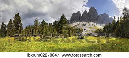 "Panoramic view on Adolf-Munkel-Weg trail, Geisler massif, Villnoesstal valley, Geisler group, Dolomites, province of Bolzano-Bozen, Italy, Europe" View Large Photo Image Stock Photo - "Panoramic view on Adolf-Munkel-Weg trail, Geisler massif, Villnoesstal valley, Geisler group, Dolomites, province of Bolzano-Bozen, Italy, Europe". Fotosearch