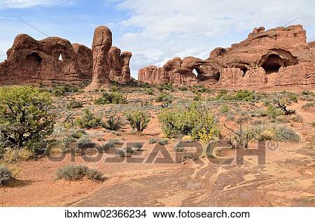 "Parade of Elephants"""" and the """"Double Arch"""", red sandstone formations, Arches National Park, Moab, Utah, USA" View Large Photo Image Picture - "Parade of Elephants"""" and the """"Double Arch"""", red sandstone formations, Arches National Park, Moab, Utah, USA". Fotosearch