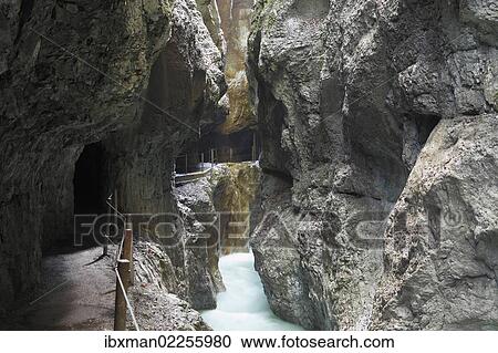 Stock Image - "Partnachklamm gorge, Partnach river, Garmisch-Partenkirchen, Werdenfelser Land region, Wetterstein range, Upper Bavaria, Bavaria, Germany, Europe". Fotosearch