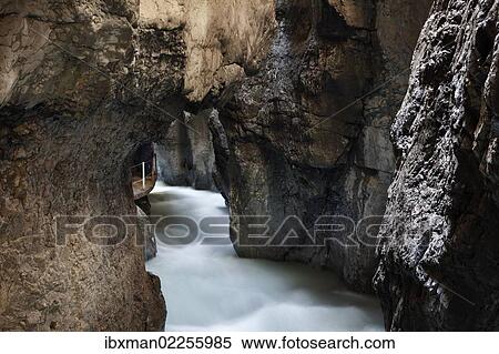 Stock Photography - "Partnachklamm gorge, Partnach river, Garmisch-Partenkirchen, Werdenfelser Land region, Wetterstein range, Upper Bavaria, Bavaria, Germany, Europe". Fotosearch